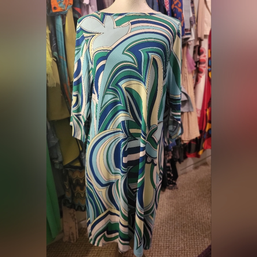 CHICO'S Flowy Dress Size 1, green and blue